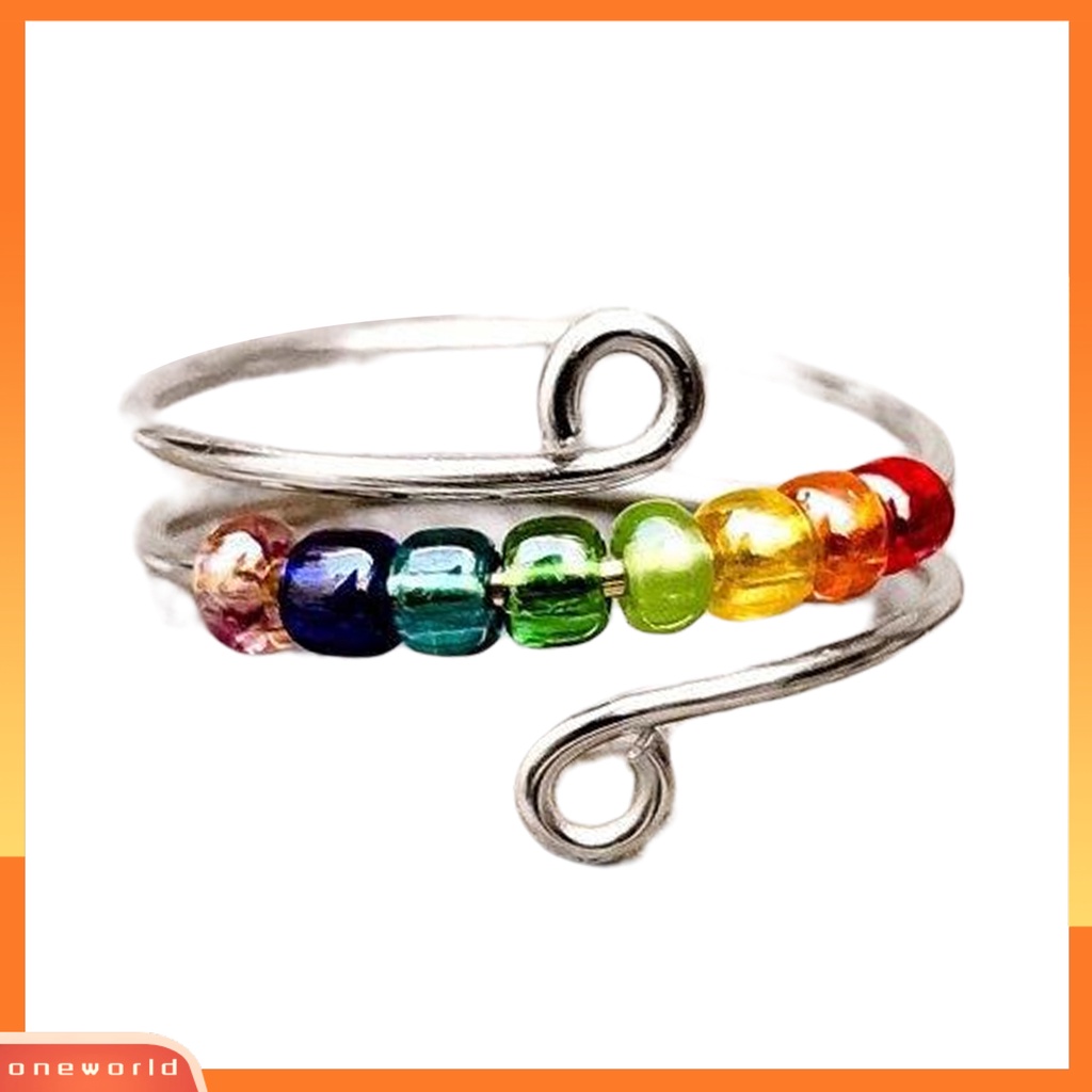 [EONE] Cincin Anti Kecemasan Dengan Manik-Manik Warna-Warni Yang Dapat Diputar Dekorasi Perhiasan Pereda Stres Cincin Terbuka Yang Dapat Disesuaikan Aksesoris Perhiasan Untuk Wanita Dan Anak Perempuan