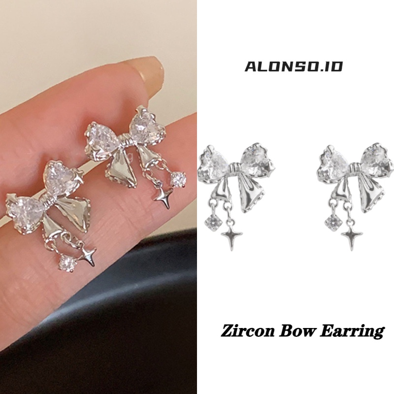 Aksesoris Anting Busur Zirkon Temperamen Trendi Kasual