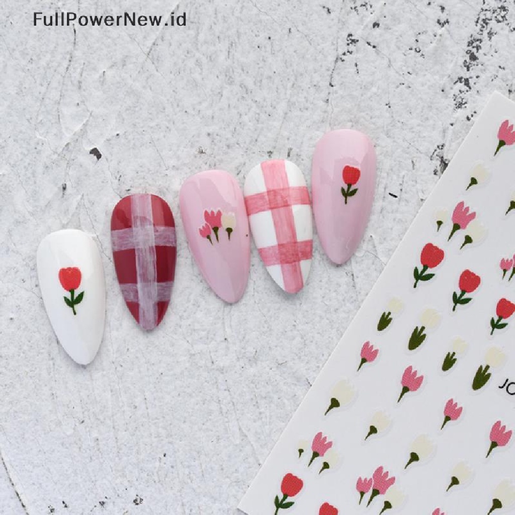 Power Stiker Kuku Tulip Kelopak Bunga Kecil Daun Stiker Kuku Tape Anti Air Back ID