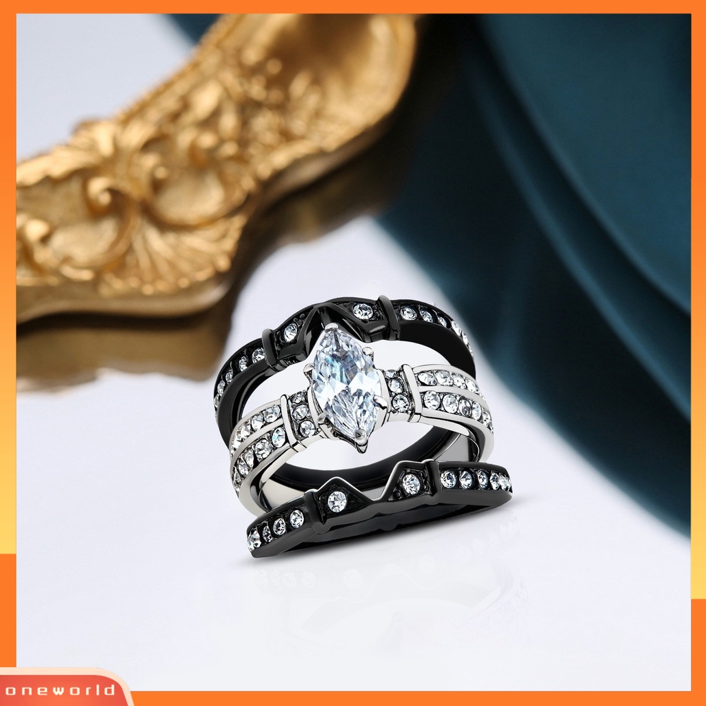 [EONE] 3 Pcs Wanita Cincin Mewah Tiga Lapisan Mengkilap Cubic Zirconia Hias Berkilau Platinum Disepuh Wanita Lamaran Rings Perhiasan Pernikahan Aksesori Fashion