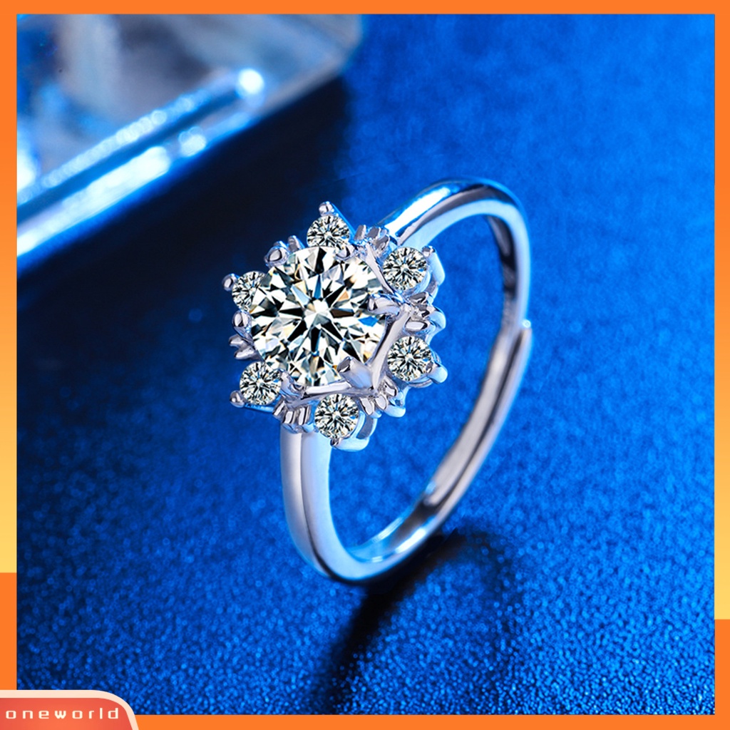 [EONE] Cubic Zirconia Cincin Berlian Imitasi Mengkilap Inlay Snowflake Open Ring Elegan Dekorasi Tembaga Perhiasan Wanita Jari Cincin Perjamuan Aksesoris Perhiasan Hadiah