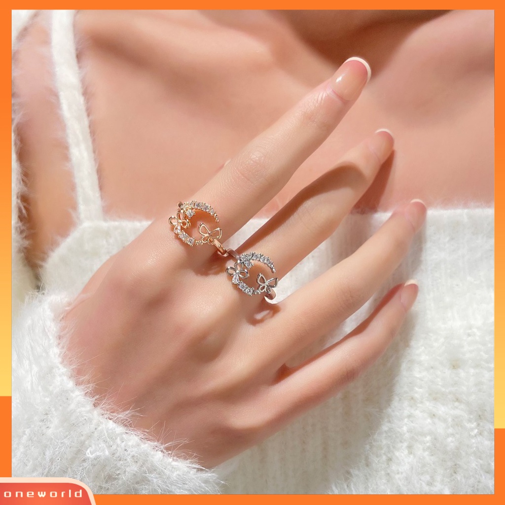 [EONE] Knuckle Ring Cubic Zirconia Geometris Electroplating Kepribadian Yang Dapat Disesuaikan Dekoratif Hypoallergenic Mewah Kupu-Kupu Terbuka Cincin Perhiasan Aksesori