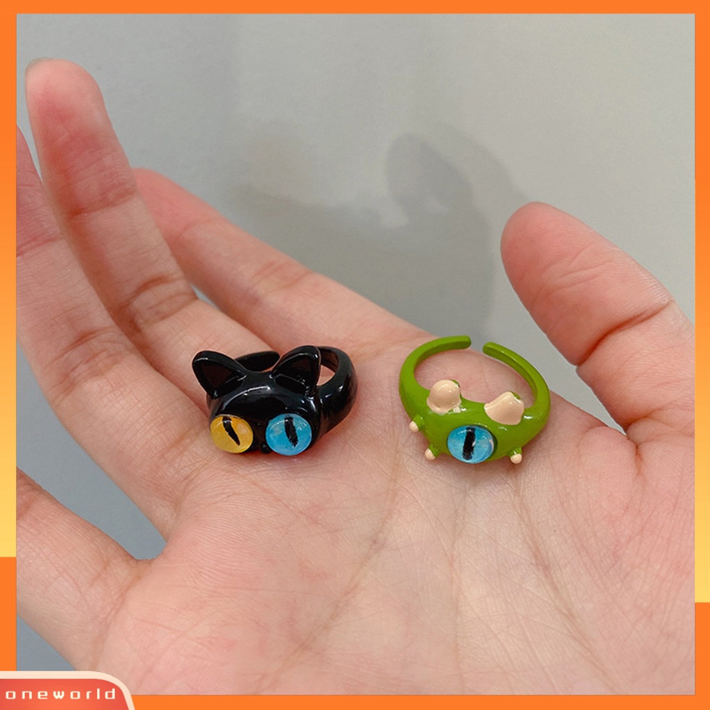 [EONE] Cincin Terbuka Indah Kartun Dapat Disesuaikan Tahan Aus Geometris Dress Up Hypoallergenic Mata Kucing Terbuka Pasangan Cincin Perhiasan Aksesoris