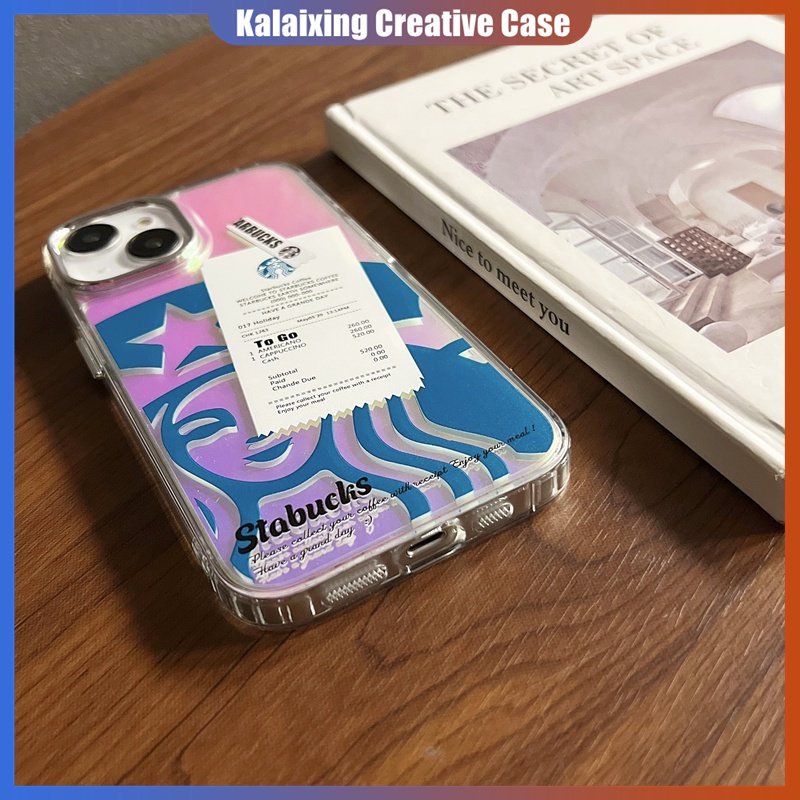 IPHONE Casing Ponsel Motif Starbucks Laser Warna-Warni Untuk Iphone11 12 13 14 Pro Max Xs XR Xs Max Akrilik Hard Back Cover