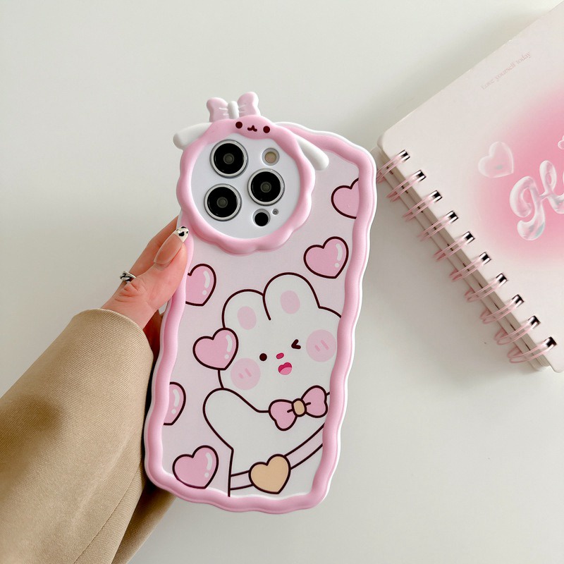 【Lamb Style】Pink Lucky Bunny Soft TPU Case HP iP iPhone 11 12 13 14 Pro Max 7 8 + Plus SE 2020 X XS XR Max Girl Woman FTD Casing Apple