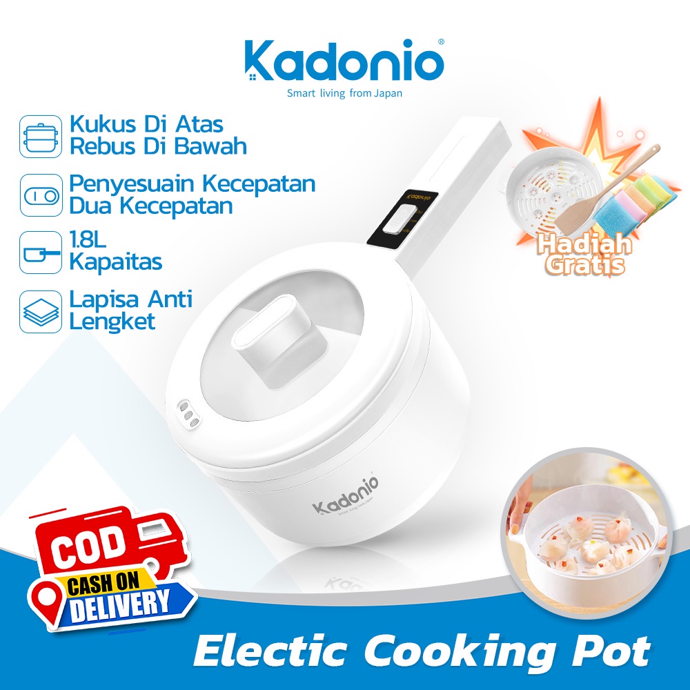 KADONIO Panci Listrik Multifungsi Anti Lengket Anti Gores Liner Nano Porselen Putih Penggorengan Masak Bubur Memasak Nasi Sup Rebusan Panci Panas Pelestarian Panas Perlindungan Terlalu Panas 1.8L KL-EP02