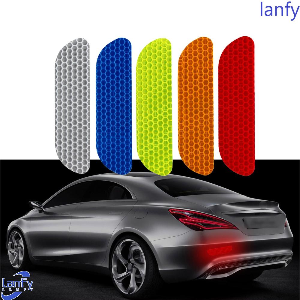 Lanfy 4 Pcs Sticker Reflektor Pintu Mobil Universal Multifungsi Warna-Warni