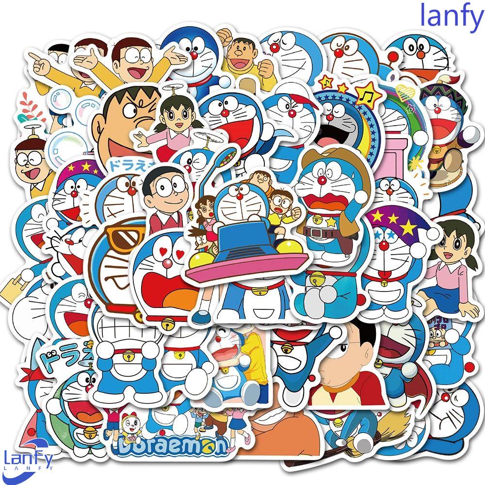 Lanfy Doraemon Sticker Decals Cute Kawaii Self-Adhesive Dekorasi Kartun Bagasi Skateboard Graffiti Stickers