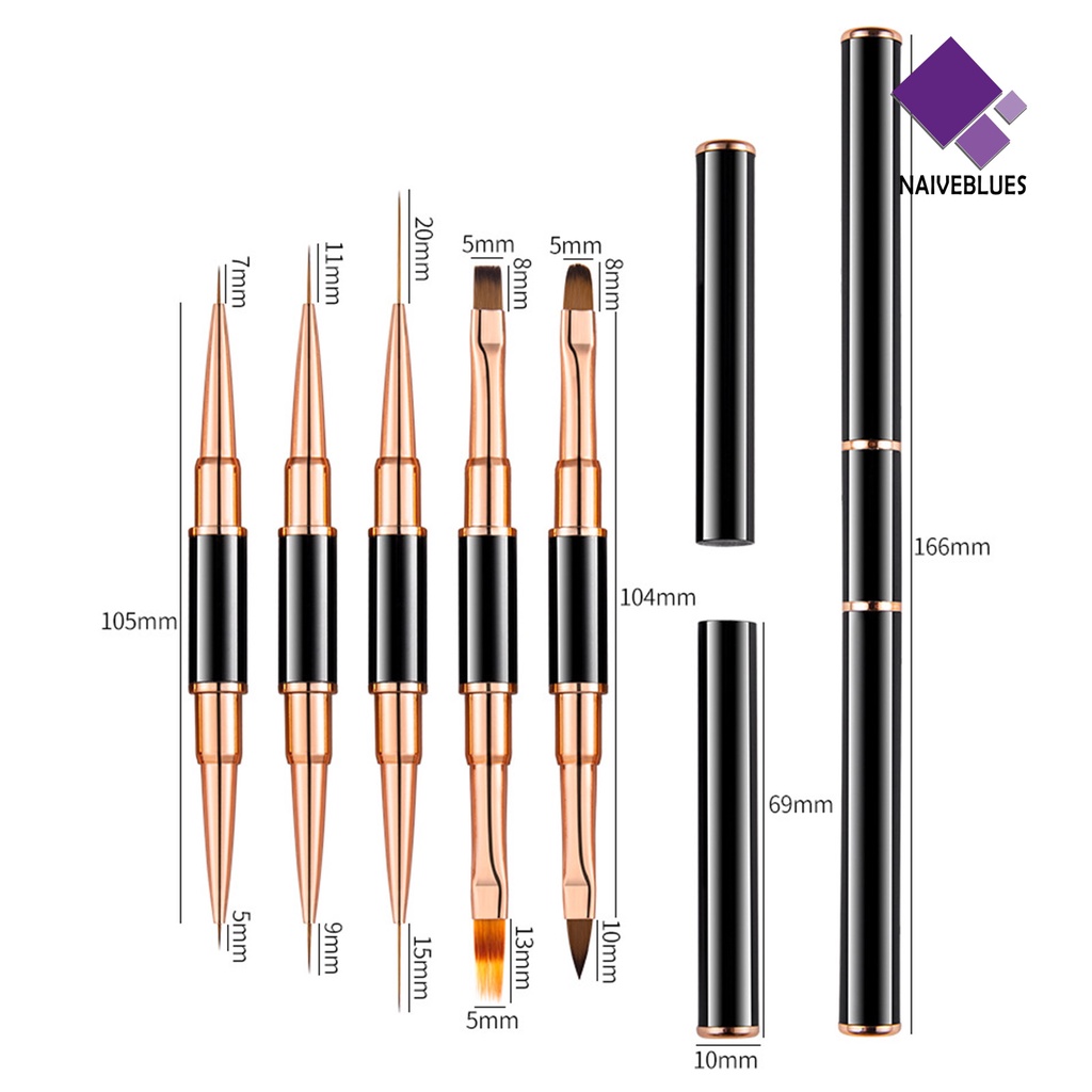 [naiveblues] 5pcs/set5.7.9 /9.11 /15.20Mm Nail Art Brushes Multi-Gaya Dual Head Nib DIY Nail Drawing Liner