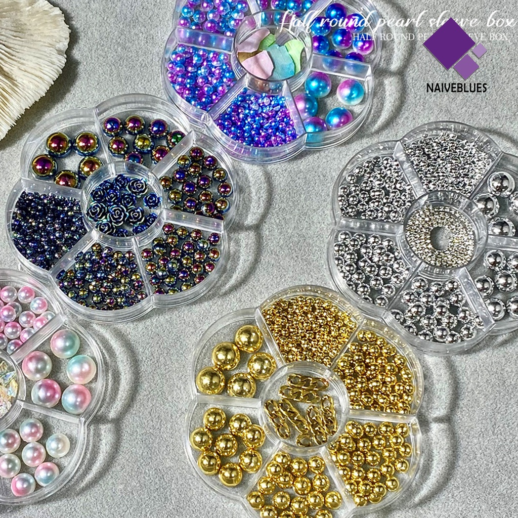 [naiveblues] 1kotak 3per5 /6 /8 /10mm Nail Faux Pearl Tiga Dimensi Shiny DIY Mini Half Faux Pearls