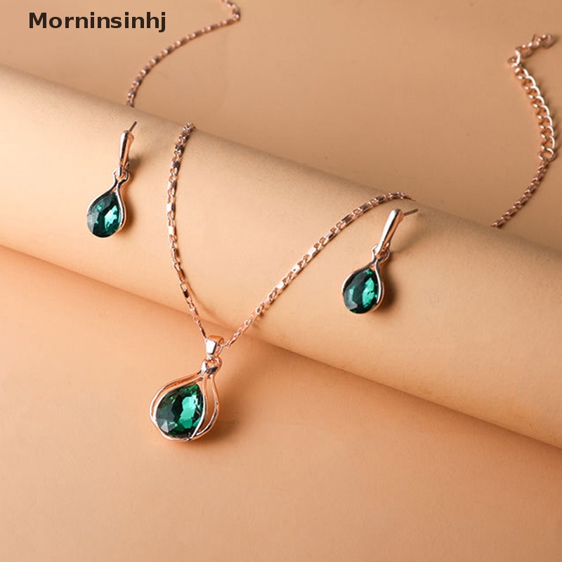 Mornin Fashion Eropa Dan Amerika Biru Zhihai Kreatif Geometris Pernikahan Anting Kalung Set Wanita Tetesan Air Set Perhiasan Hadiah id