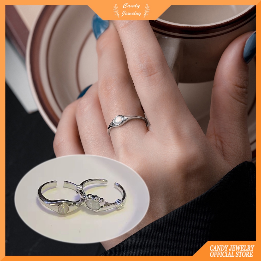 Indah Moonlight Zirkon Cincin Kepribadian Fashion Wanita Cahaya Mewah Niche Terbuka Cincin Ditumpuk Jari Telunjuk Cincin Aliran Pacar Perhiasan Permen Perhiasan