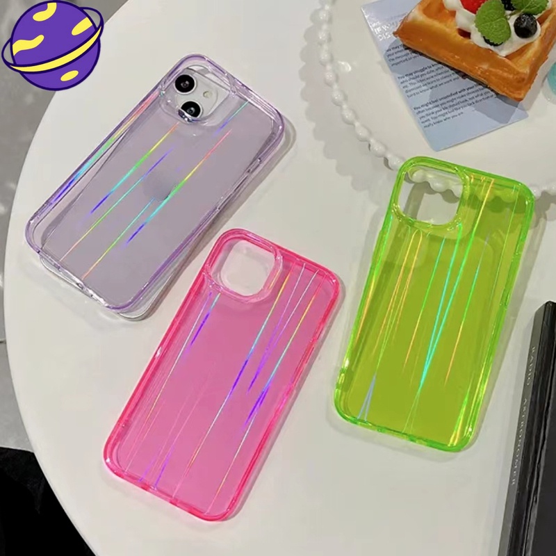 IPHONE Aurora Pelindung Neon Ponsel Cover Iphone14 13 12 11 Pro Max Warna Transparan TPU Anti Jatuh Soft Case Belakang