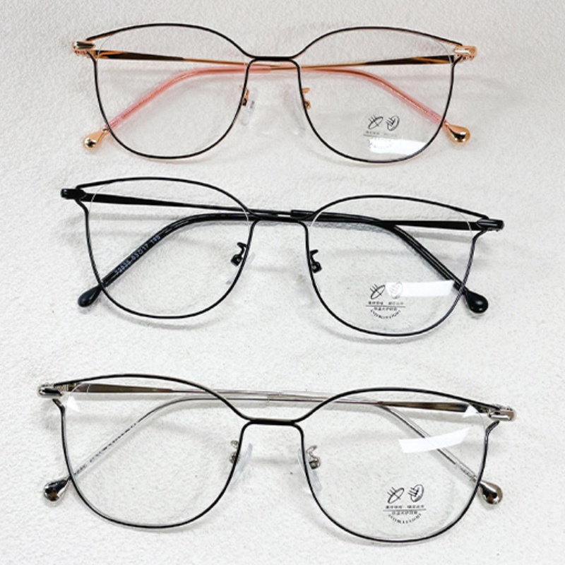 (YUZHU) Western Vintage Fashion Metal Frame Eyeglasses Modern Fashion High Quality Anti Blue Light Eyeglasses Untuk Wanita