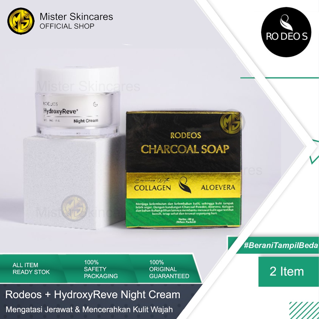 Rodeos Soap + Night Cream - Paket Sabun Muka untuk Kulit Kusam &amp; Bebas Jerawat