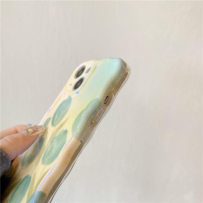 IPHONE Pewarna Bunga Tulip Biru Desain Lukisan Minyak Casing Ponsel Kompatibel Dengan Iphone12 13 14 11 Pro Max X Xs Max Xr Rrdcvm