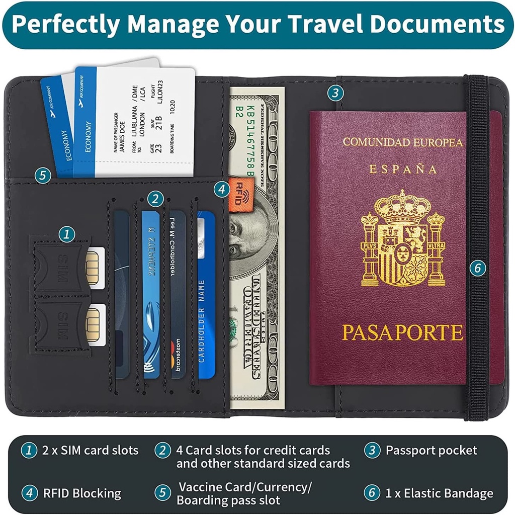 Andbana Dompet Paspor Cover Card Holder Travel Wallet RFID Blocking - YXY79 - Black