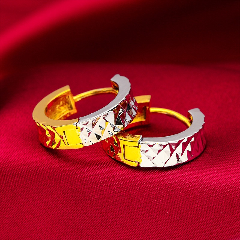 Goldkingdom Aksesoris Perhiasan Fashion Ready Stock Anting Emas Dan Perak Ganda Wanita Minimalis