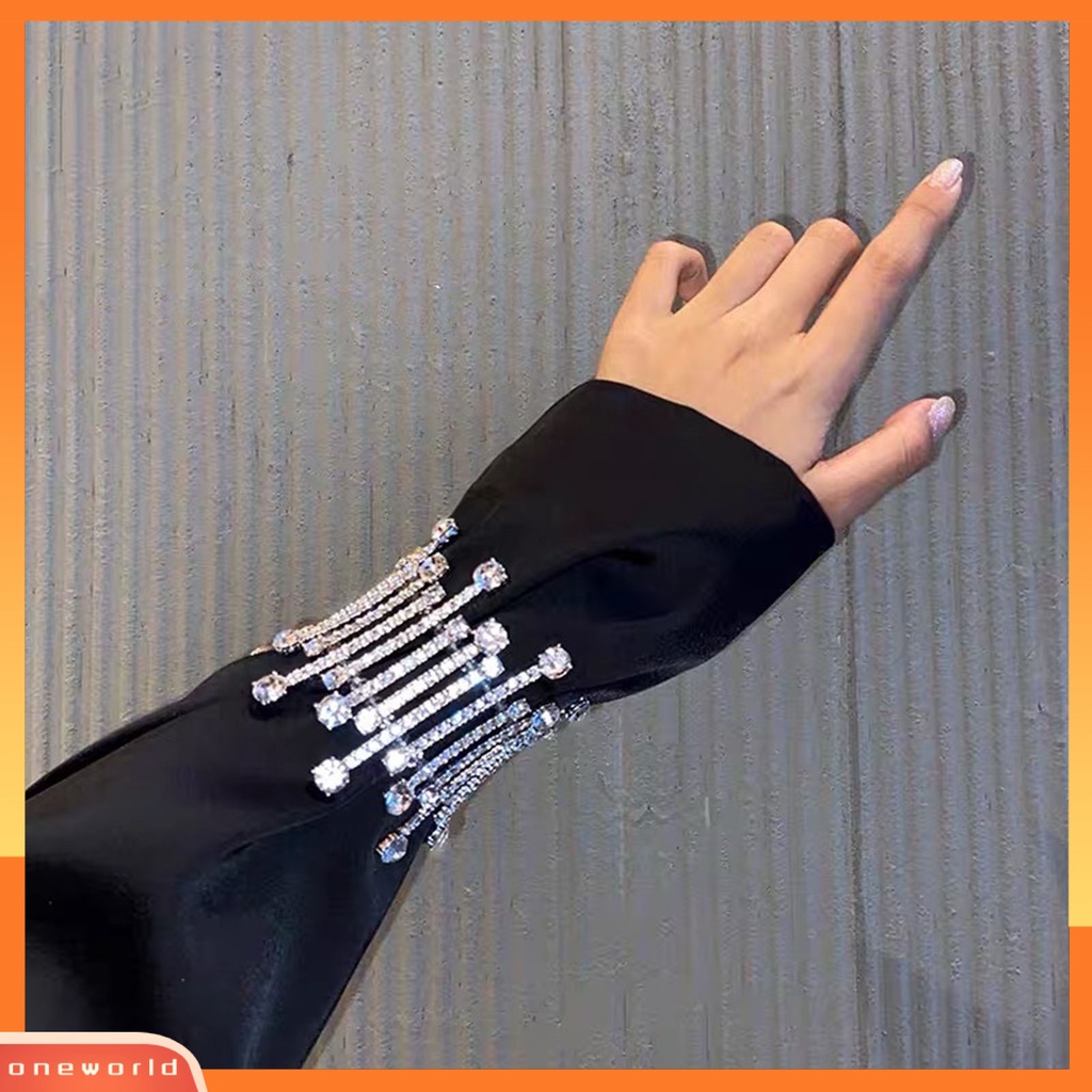 [EONE] Manik-manik Bening Tidak Teratur Dekorasi Sederhana Mewah Gelang Berlebihan Penuh Berlian Imitasi Lebar Gelang Perhiasan Aksesori