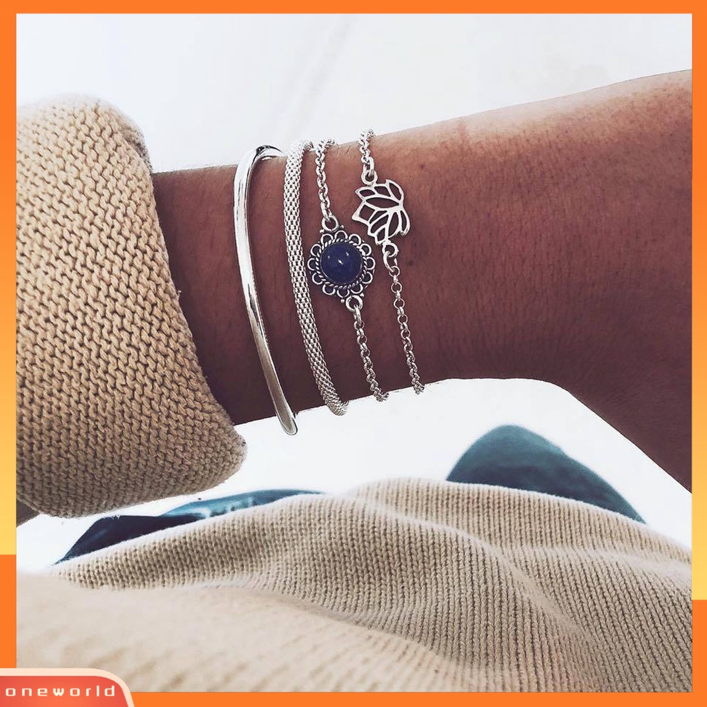[EONE] 6pcs/set Wanita Gelang Set Bentuk Bunga Hollow Out Perhiasan Multi Bentuk Tangan Rantai Set Untuk Hadiah