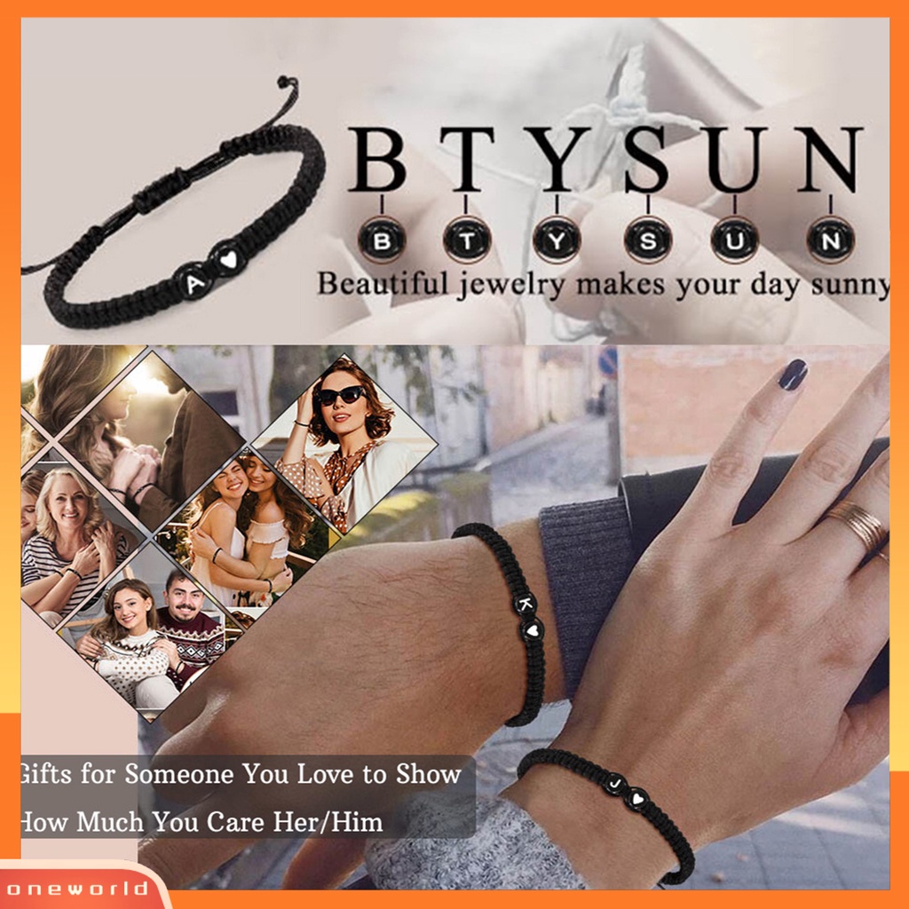 [EONE] Gelang Unisex 26huruf Tali Hati Adjustable Handmade Couple Bracelet Untuk Pakaian Sehari-Hari