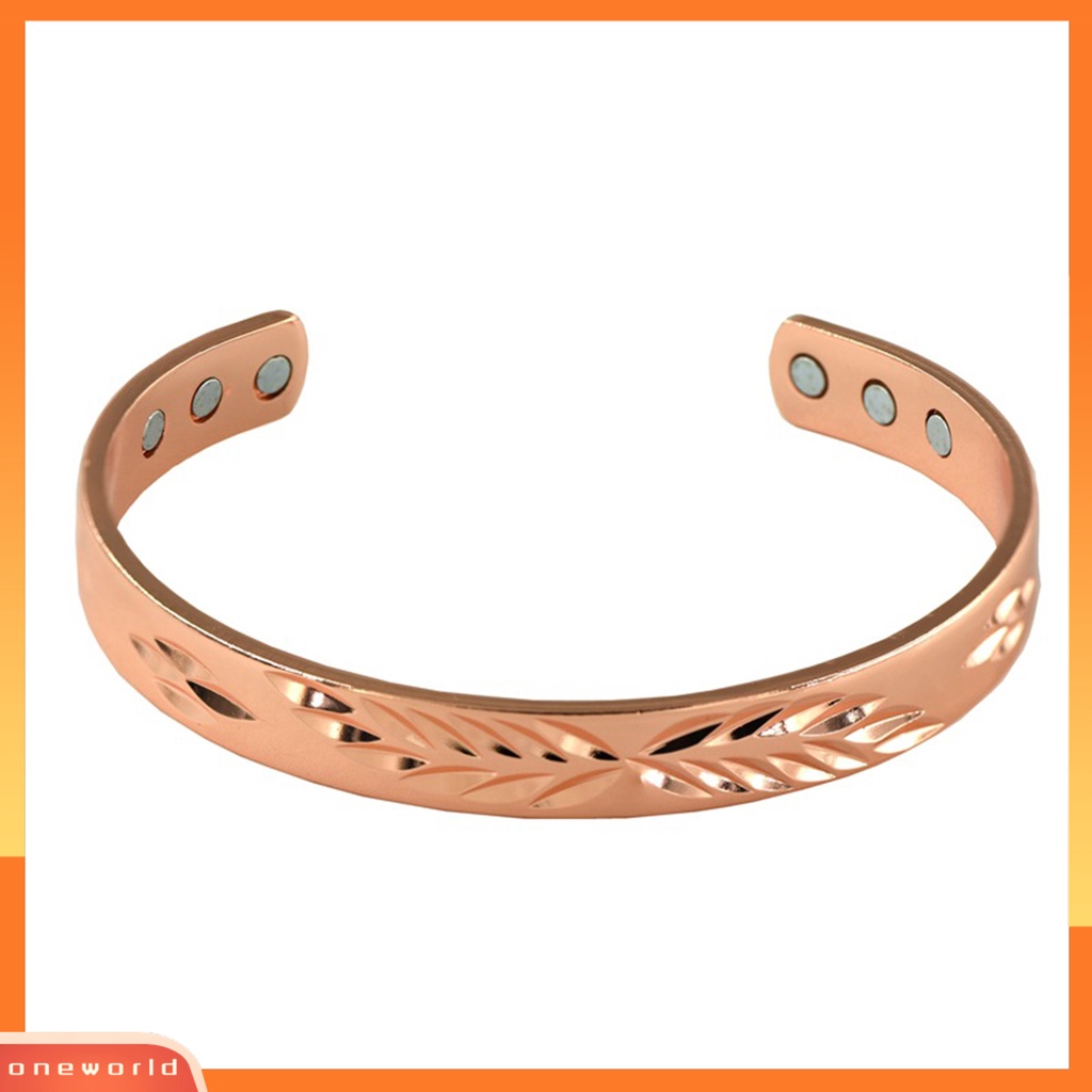 [ONE] Opening Bangle Adjustable Electroplating Lebar Elegan Dipoles Hadiah Rose Golden Color Pria Wanita Motif Daun Cuff Gelang Untuk Harian