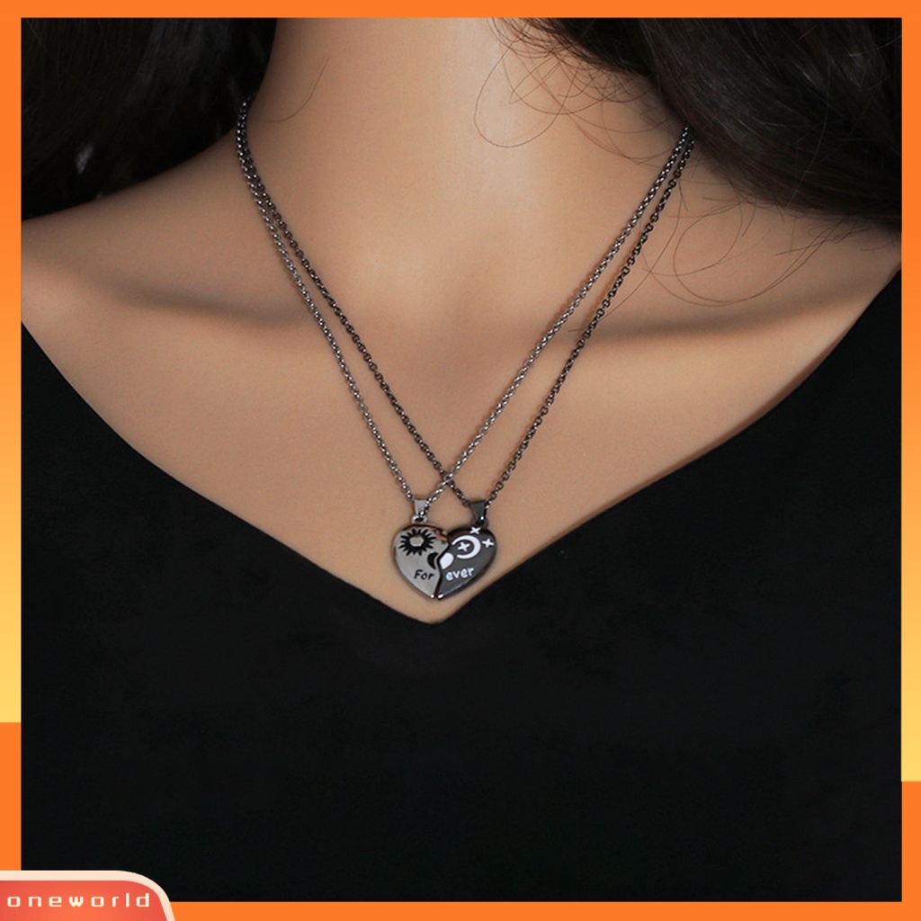 [EONE] 1pasang Pasangan Kalung Kepribadian Hadiah Hari Valentine Cinta Hati Selamanya Matahari Bulan Liontin Kalung Fashion Perhiasan