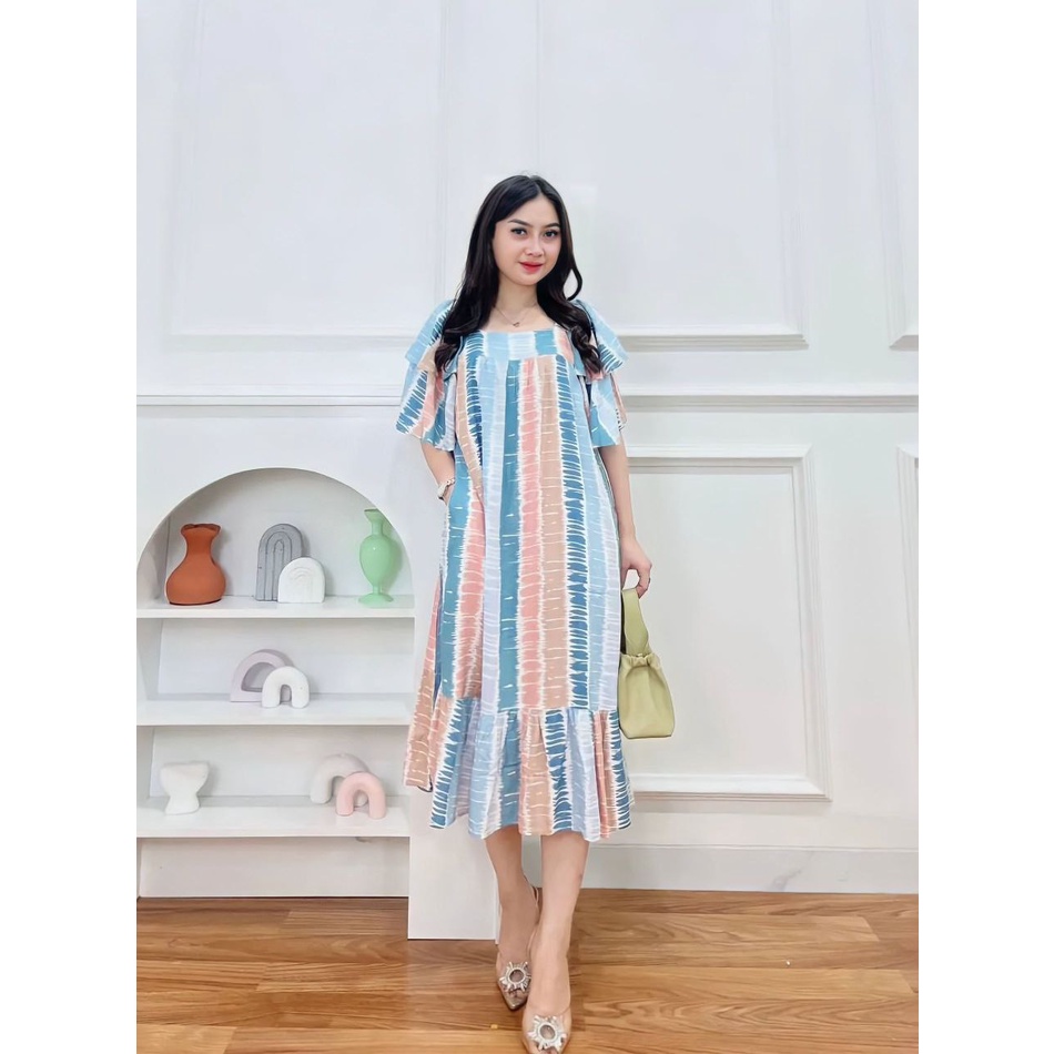 Aruna Dress Wanita Rayon Viscose Premium Baju Wanita Lengan Pendek Maxidress Kekinian LD 110 cm