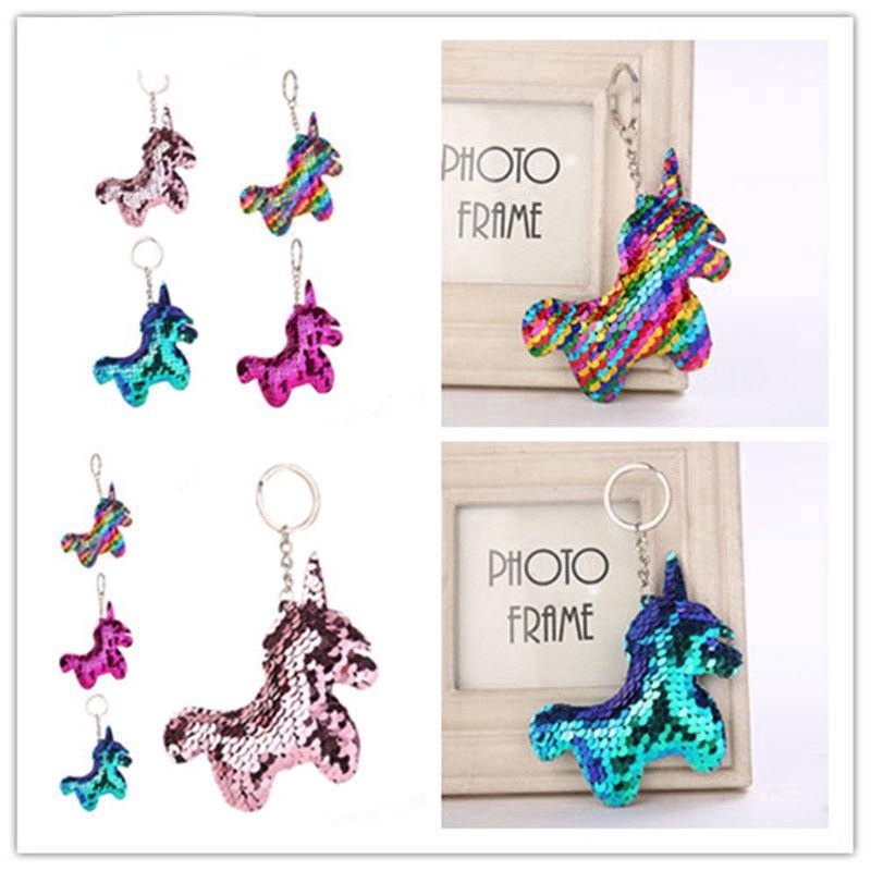 Fashion Lucu Shiny Unicorn Pendant Keychain Glitter Sequin Pony Key Chain Untuk Wanita Tas Liontin Aksesoris Ponsel Dekorasi Keyring