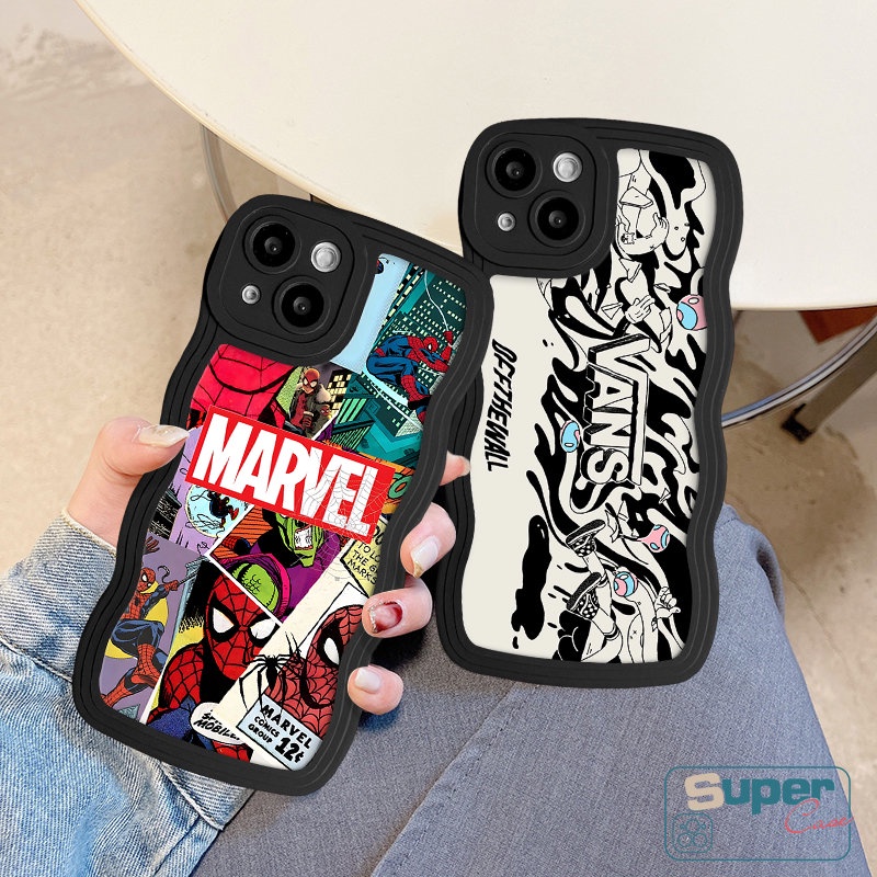 Casing Ponsel Kartun Kompatibel Untuk IPhone 7Plus 11 13 XR 14 12 Pro Max 6s 7 6 8 14 Plus X XS Max SE 2020 Fashion Tide Brand Label Doodle Lembut Bergelombang Penutup Tepi