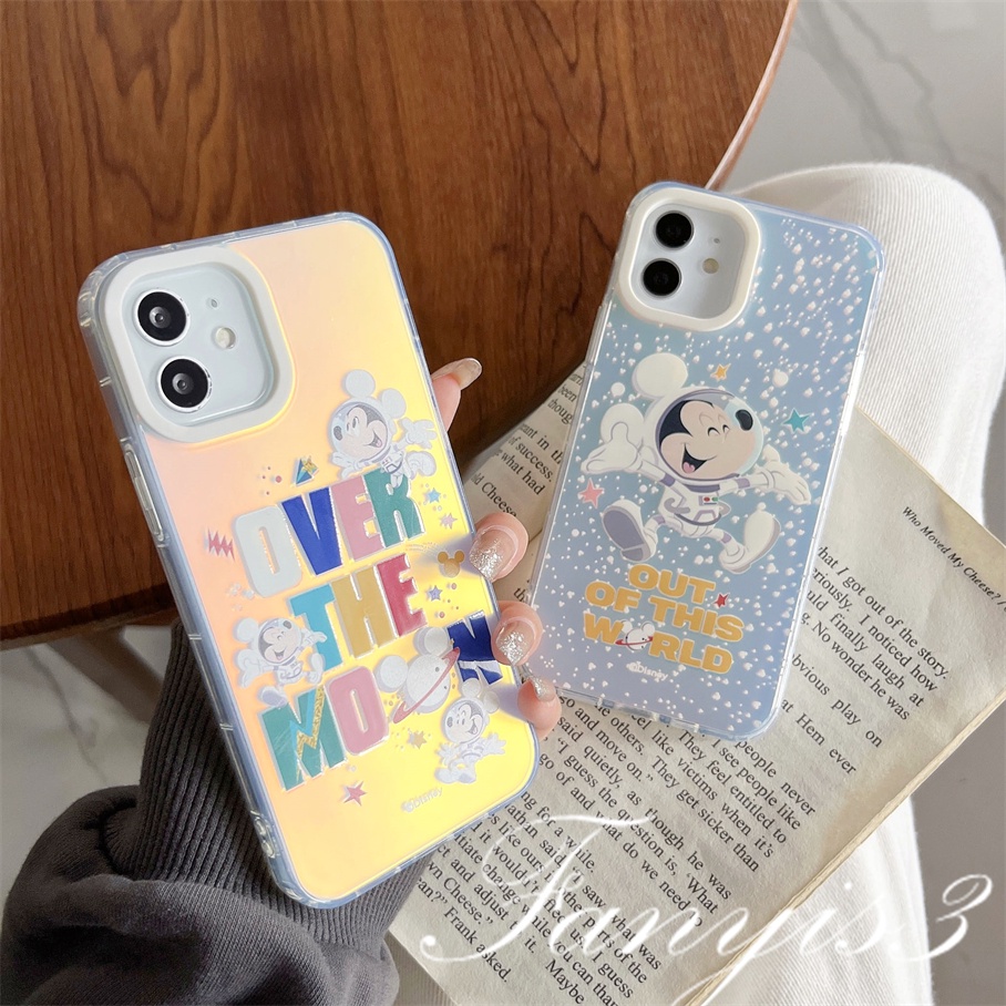 Compatible For IPhone 14 13 12 11 Pro Max X XR Xs Max 8 7 Plus SE 2020 Kompatibel Untuk Cute Mouse Astronot IMD Laser Gradient Phone Case TPU Lembut Shockproof Cover Pelindung