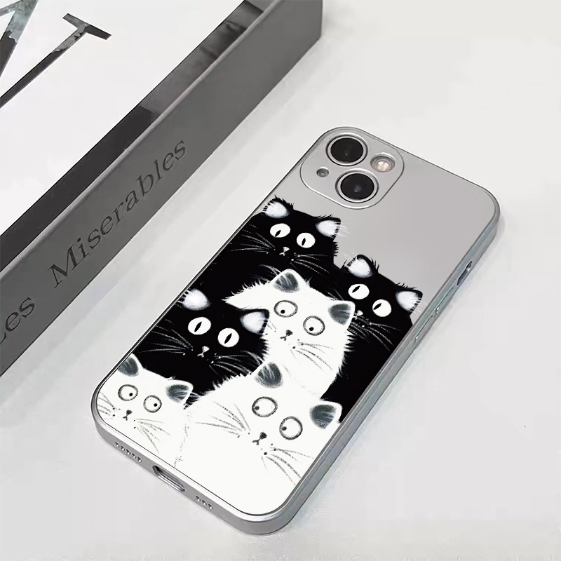 IPHONE Soft Electroplate Case Kompatibel Untuk Iphone11 14 13 12 Pro Max Kucing Lucu Casing Ponsel XS XR X8 +7 6S Plus Mini TPU Silikon Shockproof Cover