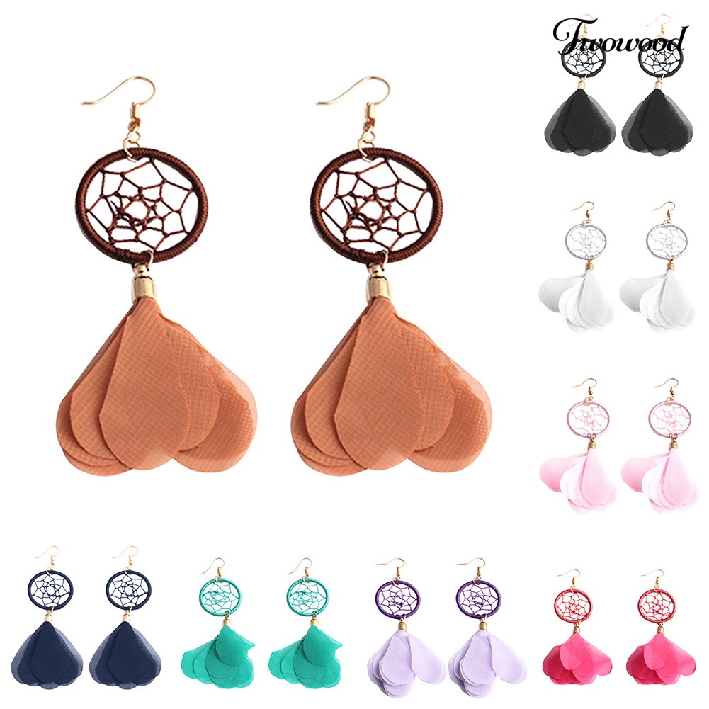 Twowood Etnik Wanita Dreamcatcher Kain Liontin Kait Ear Drop Menjuntai Anting Perhiasan