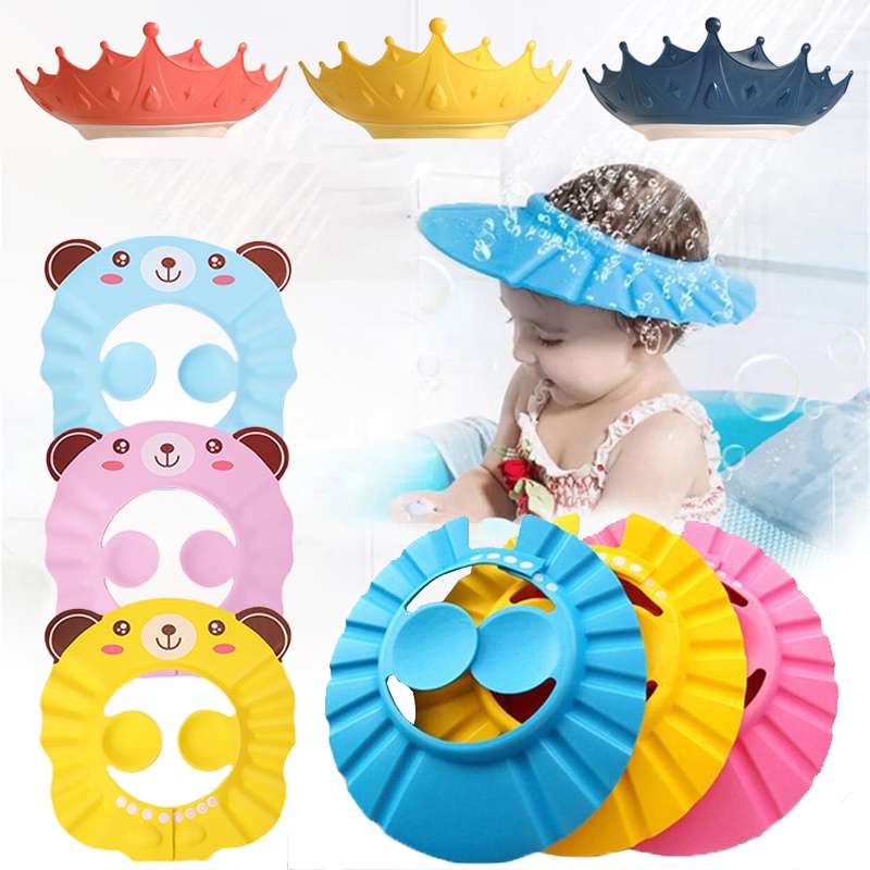 Multicolor Kartun Bayi Topi Mandi Balita Topi Cuci Rambut Perisai Mandi Untuk Anak-Anak Yang Dapat Disesuaikan Dapat Digunakan Kembali Topi Sampo Tahan Air Mata Telinga Perlindungan Topi Kartun Hewan Mahkota Mandi