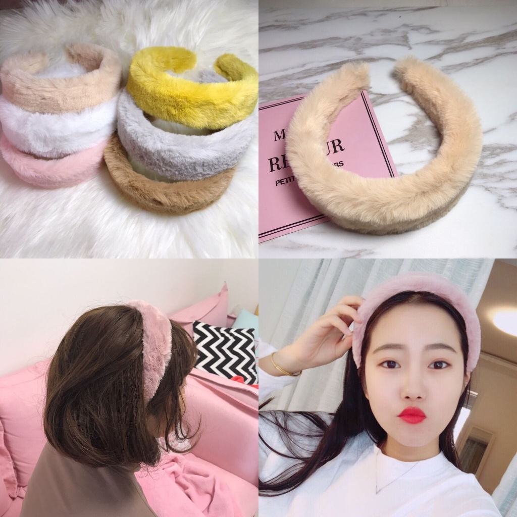 SS Bando Busa Tebal Bulu-Bulu Gaya Bandana Korea Fashion Aksesoris Rambut Wanita Headband Cloud Polos Lebar Empuk Warna Pastel Hair Band Korean