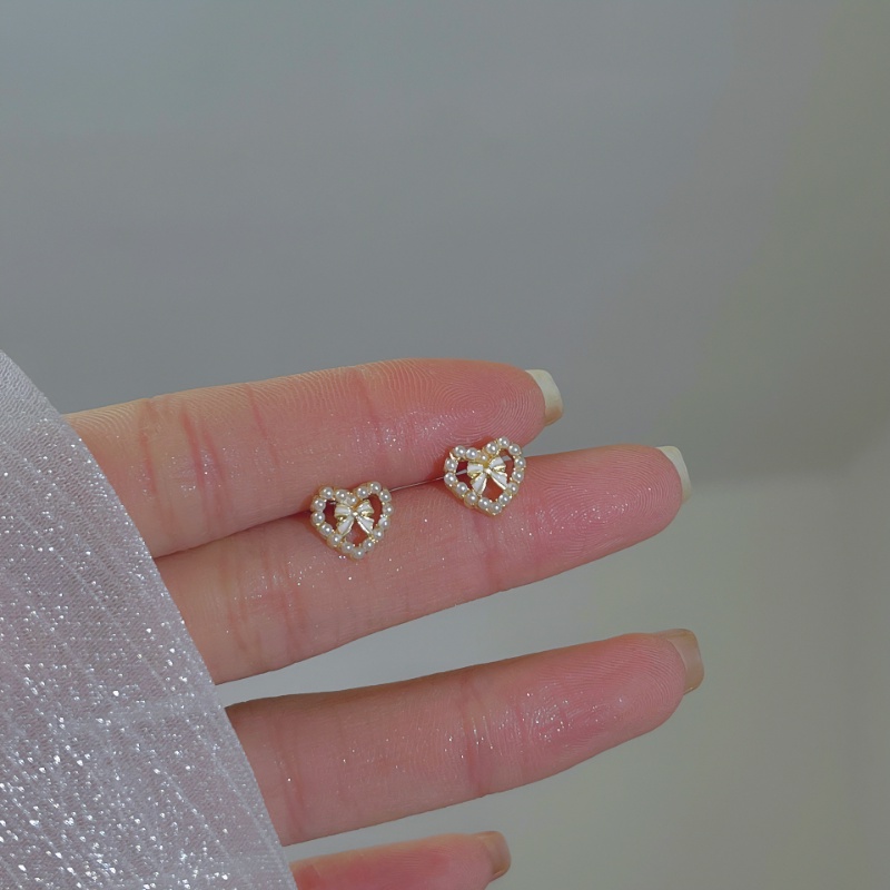 925 Perak Pin Opal Anting Mutiara Korea Vintage Hati Bunga Mini Anting Wanita Fashion Earrings Jewelry