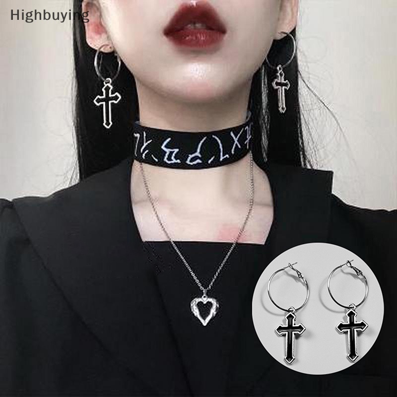 Hbid Fashion Enamel Berongga Anting Salib Untuk Wanita Puck Rock Vintage Perhiasan Cewek Glory