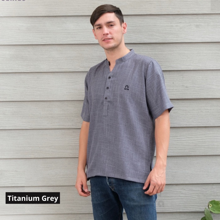 Baju Muslim Pria Koko Putih Linen Lengan Pendek Kokoh Dewasa Polos - Bright White, S