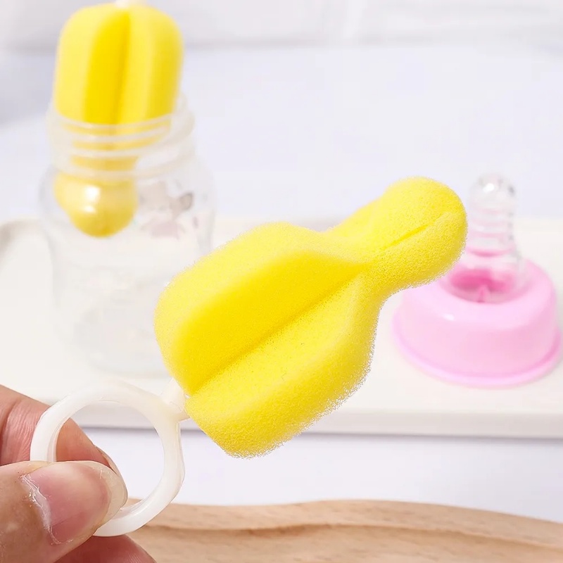 Sikat Botol Bayi/Alat Pembersih Gelas Sponge Cup Kuning Putar 360derajat/sikat Botol Susu