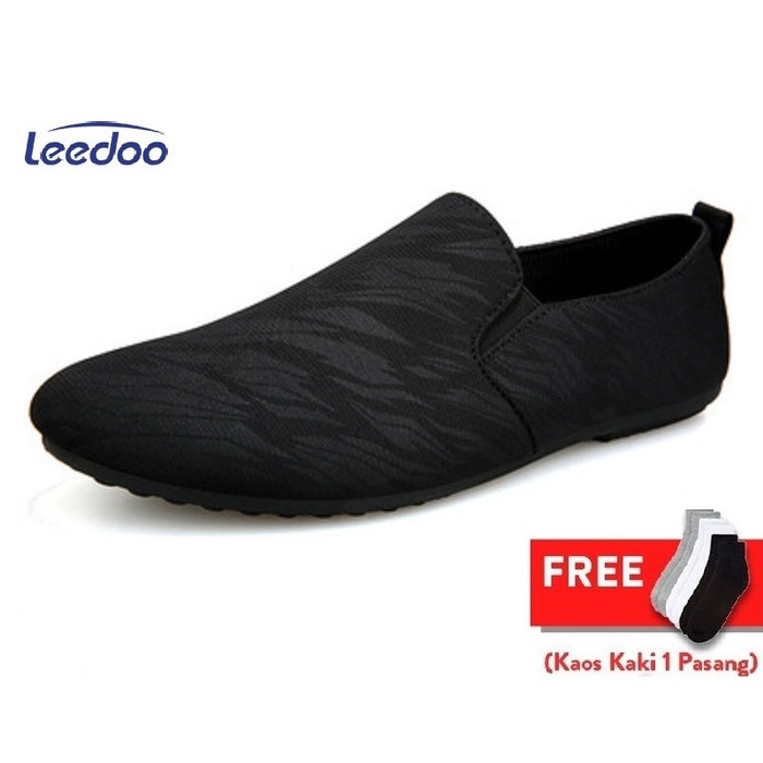 (COD) Leedoo Sepatu Pria Slip On Casual Import Sepatu Santai MR214 - Hitam, 39