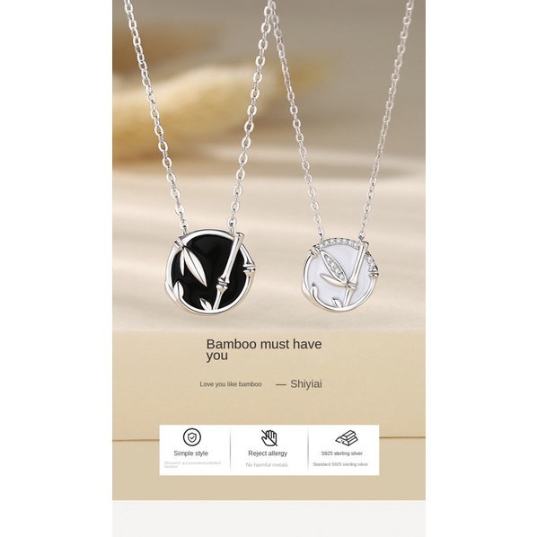 Bambu Pasangan Kalung Sterling Silver Sepasang Sastra Retro Putaran Klavikula Rantai Niche Desain Hadiah Hari Valentine