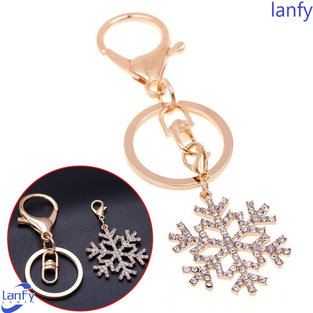 Lanfy Gantungan Kunci Snowflake Removable Fashion Untuk Wanita Wanita Kristal Liontin Warna Emas