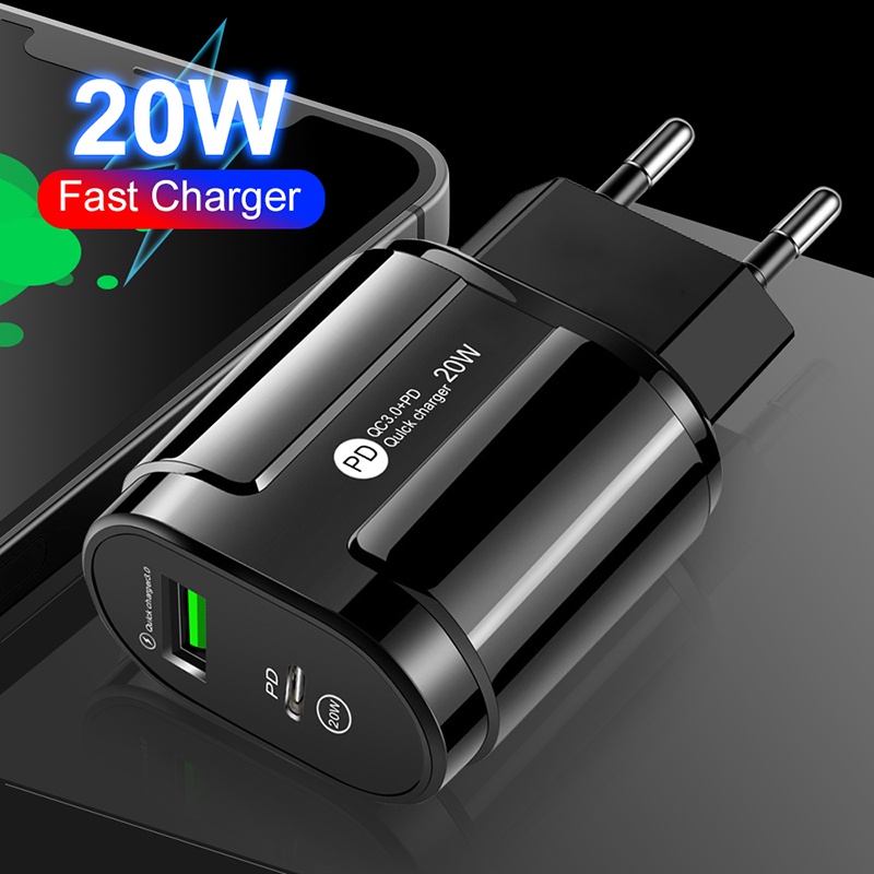 IPHONE 20w PD USB C Charger 5V2A Dual Port Dinding Fast Charging Adaptor Telepon Tipe-C Untuk Iphone13 12 Pro iPad Samsung