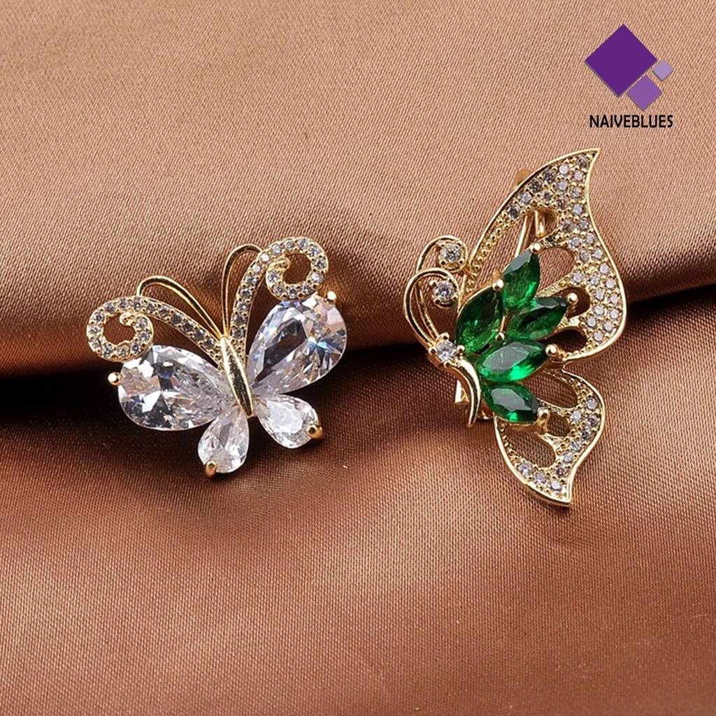 &lt; Naiveblues &gt; Butterfly Bros Berongga Elegan Retro Mulia Berlian Imitasi Kupu-Kupu Bisnis Lapel Pin Perhiasan