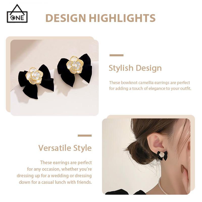 COD❤️Anting bunga Camelia Korea anting busur Vintage Prancis anting premium desain untuk wanita-A.one