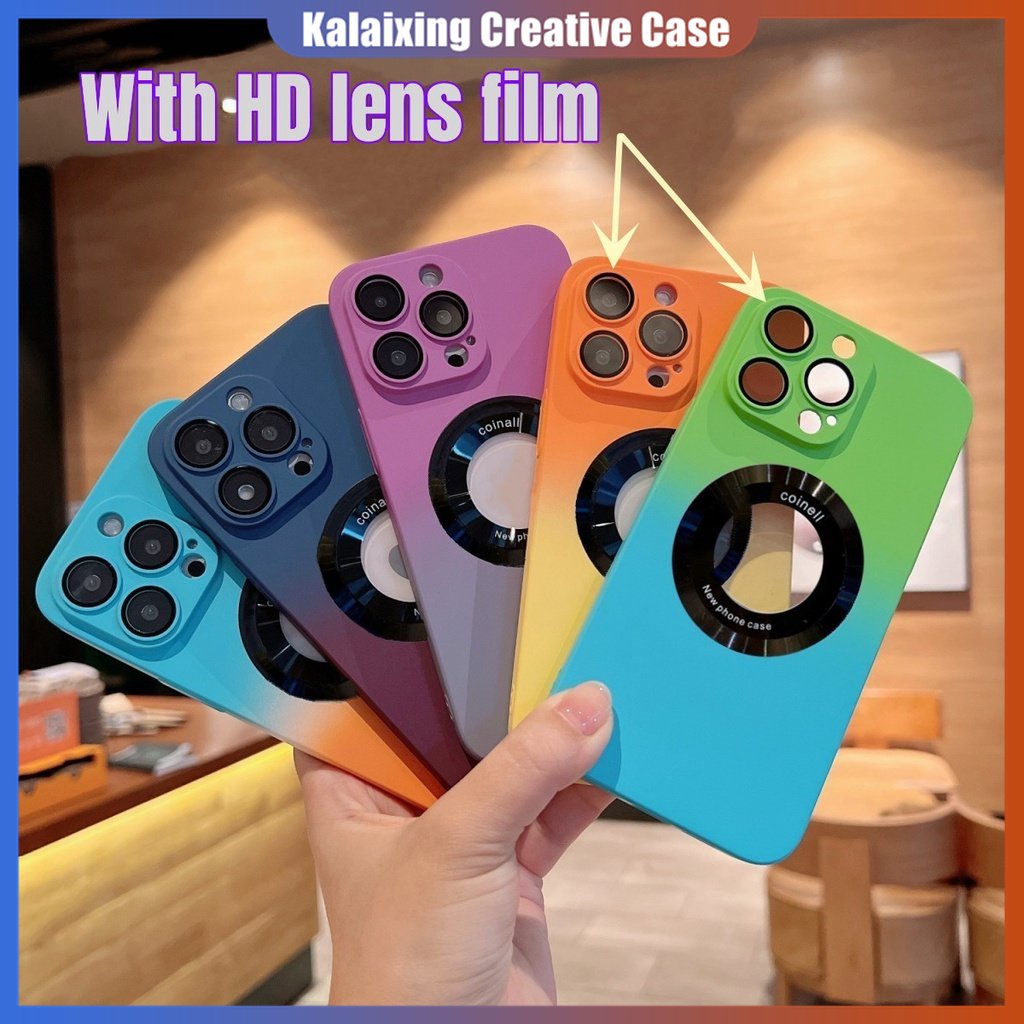 Casing Ponsel Warna Gradasi Dengan Film Perlindungan Lensa Untuk IPhone 13 Pro Max12 11 Pro Max Fungsi Magnetik Hard Back Cover