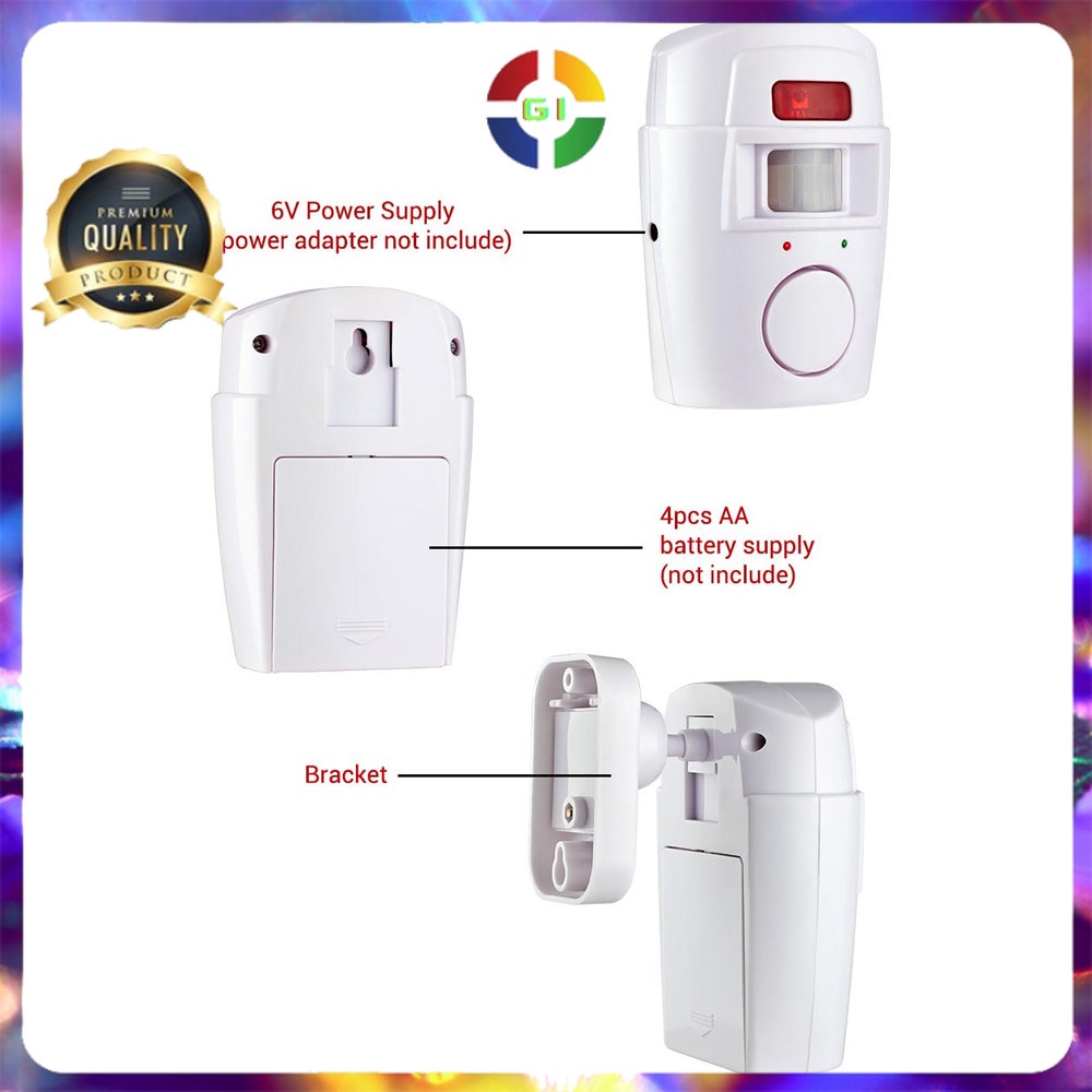 Alarm Anti Maling Infrared PIR Sensor Gerak 2 Remote White