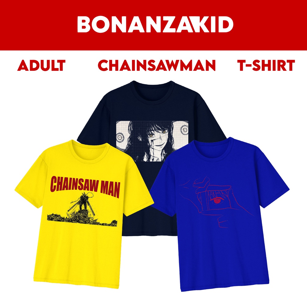 Baju Kaos Dewasa Anime ChainsawMan Denji Makima Yoru Series Bahan Katun Combed 30s