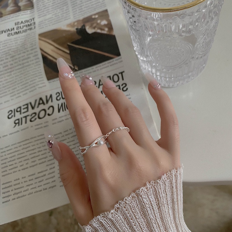 Roselife Korea Indah S925 Perak Kubus Kecil Zirkon Rantai Logam Terbuka Cincin Untuk Wanita Perempuan Elegan Geometris Berongga Simpul Ringjavascript:s Fashion Jari Perhiasan Aksesoris