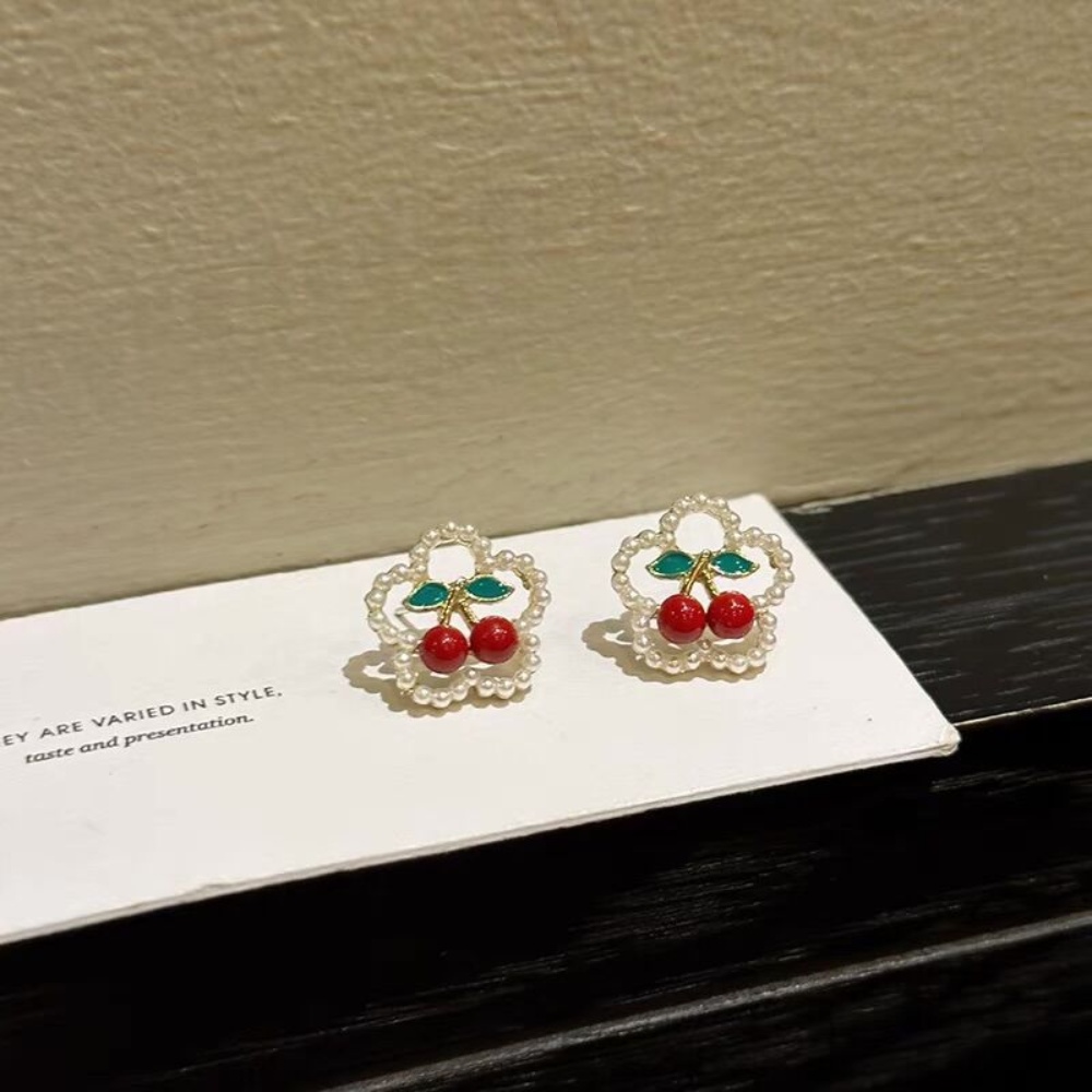 Anting Cherry Bunga Mutiara Untuk Wanita Segar Lucu Anting Fashion Baru Anting Manis Perhiasan Permen